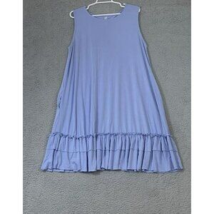 Zenana Outfitters Plus 2X Baby Blue Sleeveless Ruffle Hem Tunic Dress Pockets